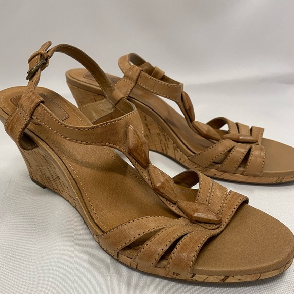 Clarks Cork Wedges Leather Sandal - Picture 1 of 4